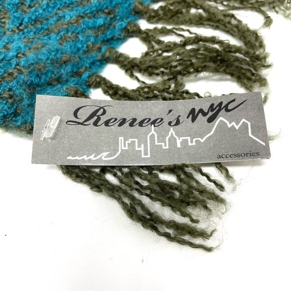 Renne's NYC Women's Knit Scarf in Teal Multi, Soft Rectangle Scarf w/ Fringe - Picture 6 of 7